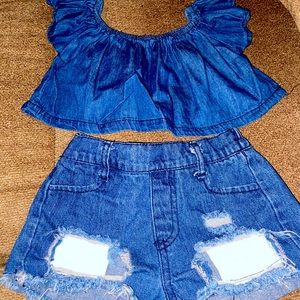 2pc distressed denim short set